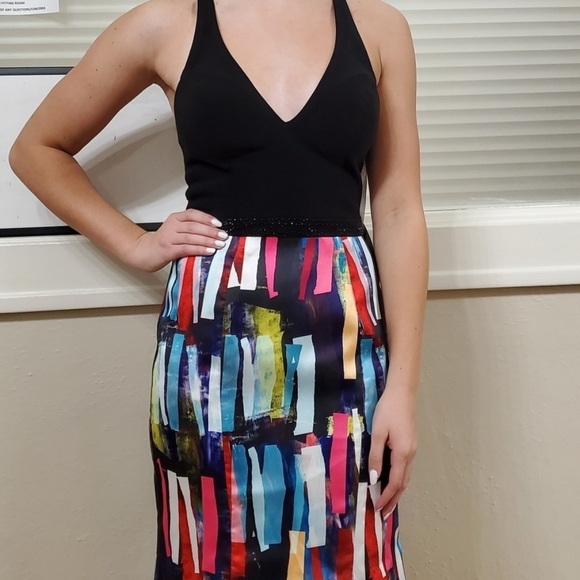 Size 4 black/multi color block Ellie Wilde trumpet prom dress NWT never worn! - Picture 10 of 12